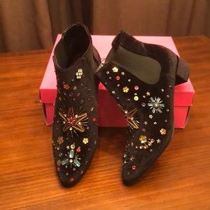 Black Suede Jeweled Boots
